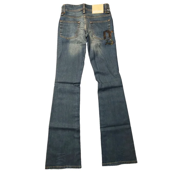 New John Galliano Bronze Silver Gold Big G Low-Rise Flare Jeans Denim Sz 24 …